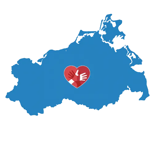Karte von Mecklenburg-Vorpommern mit dem CaroCare24-Logo Karte von Mecklenburg-Vorpommern mit dem CaroCare24-Logo