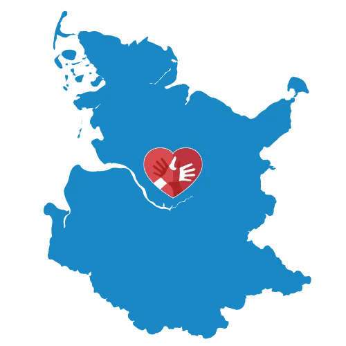 Karte von Schleswig-Holstein mit dem CaroCare24-Logo Karte von Schleswig-Holstein mit dem CaroCare24-Logo